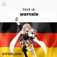 A Picture Of A Girl With A Sword In Front Of A German Flag GIF