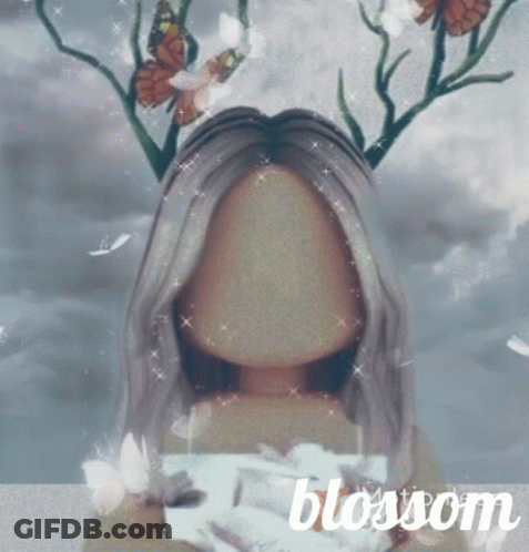 A Picture Of A Girl With Antlers And The Word Blossom GIF