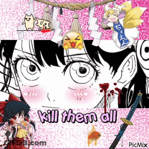 A Picture Of A Girl With Blood Coming Out Of Her Nose And The Words Kill Them All GIF