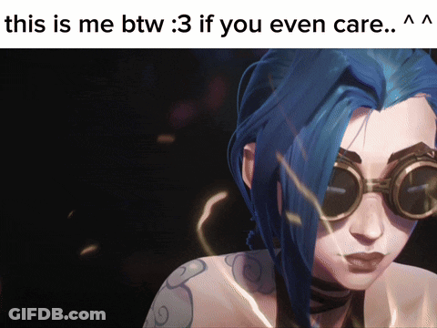 A Picture Of A Girl With Blue Hair And Goggles With The Caption " This Is Me Btw 3 If You Even Care ^^ " GIF