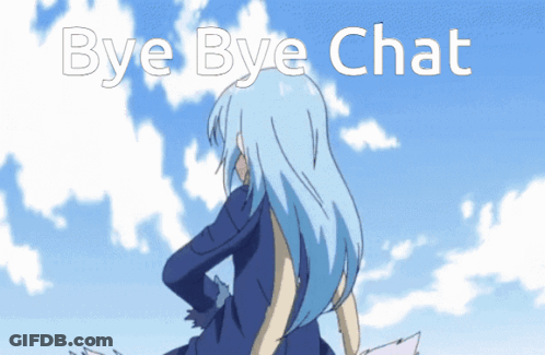 A Picture Of A Girl With Blue Hair And The Words Bye Bye Chat Above Her GIF