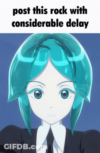 A Picture Of A Girl With Blue Hair And The Words Post This Rock With Considerable Delay Below It GIF