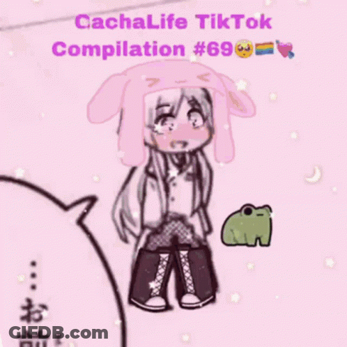 A Picture Of A Girl With Bunny Ears And A Frog On A Pink Background That Says Tiktok Compilation # 69 GIF