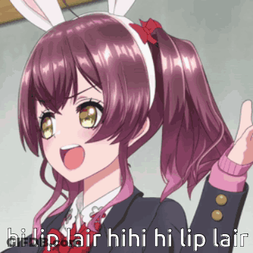 A Picture Of A Girl With Bunny Ears And The Words Hi Lip Lair Behind Her GIF