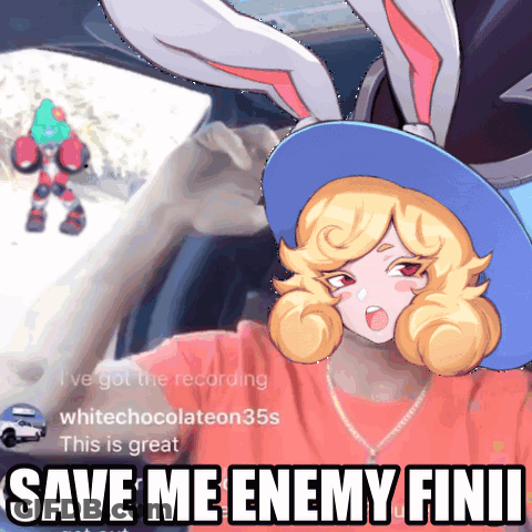 A Picture Of A Girl With Bunny Ears And The Words Save Me Enemy Fini On The Bottom GIF