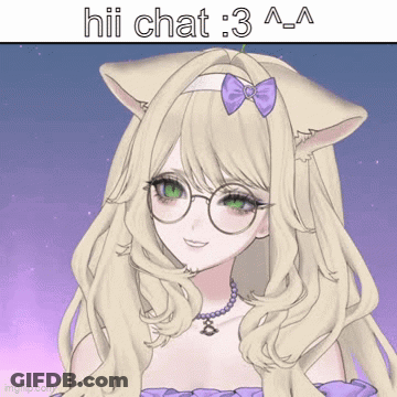 A Picture Of A Girl With Cat Ears And Glasses With The Caption Hii Chat 3 A_a_a GIF