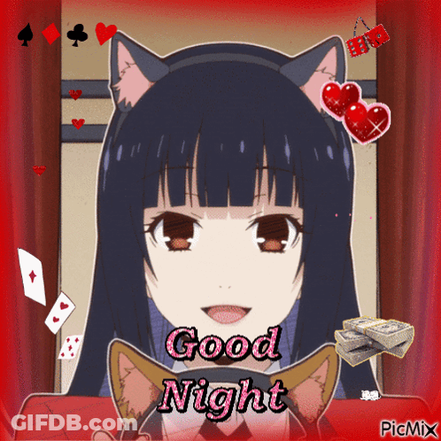 A Picture Of A Girl With Cat Ears And The Words Good Night On The Bottom GIF