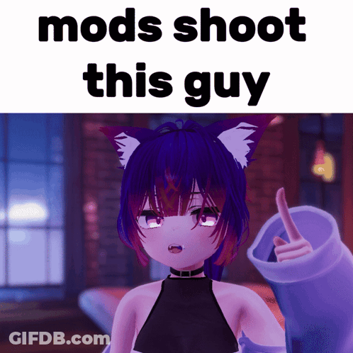 A Picture Of A Girl With Cat Ears And The Words Mods Shoot This Guy Below Her GIF
