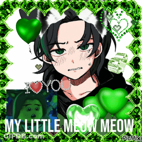 A Picture Of A Girl With Cat Ears And The Words " My Little Meow Meow " On The Bottom GIF