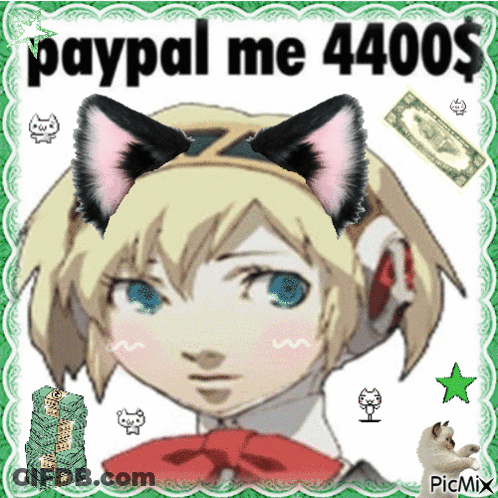 A Picture Of A Girl With Cat Ears And The Words Paypal Me 4400S GIF