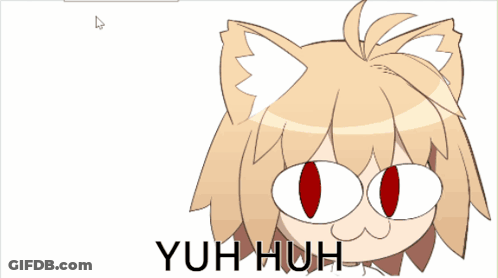 A Picture Of A Girl With Cat Ears And The Words Yuh Huh On The Bottom GIF