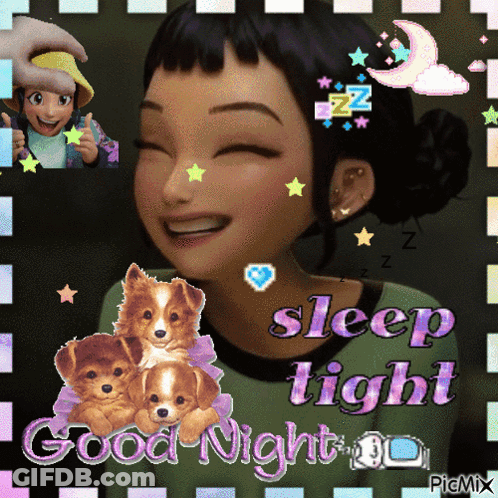A Picture Of A Girl With Dogs And The Words Sleep Tight Good Night GIF
