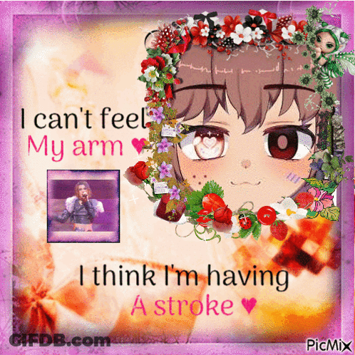 A Picture Of A Girl With Flowers In Her Hair And The Words I Can T Feel My Arm GIF