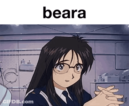 A Picture Of A Girl With Glasses And The Word Beara On Top GIF