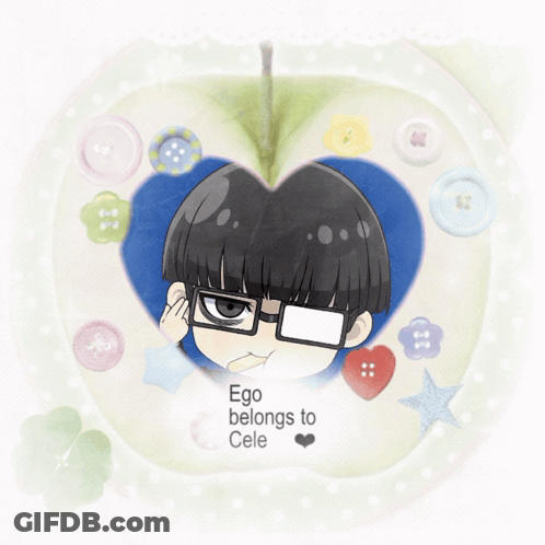A Picture Of A Girl With Glasses And The Words " Ego Belongs To Cele " On The Bottom GIF