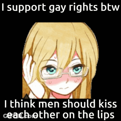 A Picture Of A Girl With Glasses And The Words " I Support Gay Rights Btw " GIF