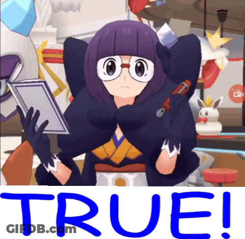 A Picture Of A Girl With Glasses And The Words True Behind Her GIF