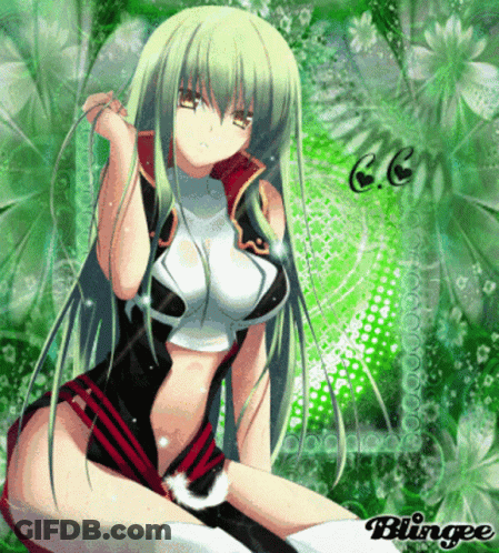 A Picture Of A Girl With Green Hair And The Word Blingee On The Bottom GIF