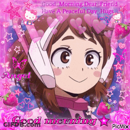 A Picture Of A Girl With Headphones And The Words Good Morning Dear Friend Have A Peaceful Day Hugs . GIF