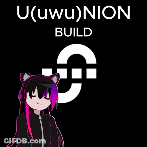 A Picture Of A Girl With Headphones And The Words U ( Uwu ) Nion Build Below Her GIF