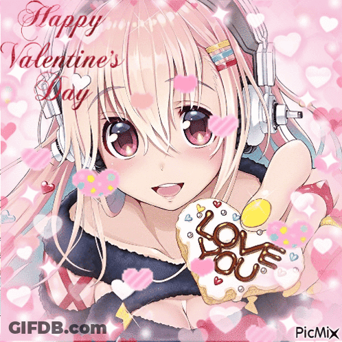 Girl With Headphones Holding Love You Cookie GIF