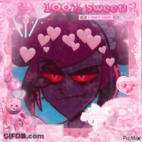 A Picture Of A Girl With Hearts On Her Head And The Words 100 % Sweet On The Bottom GIF