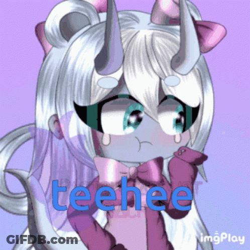 A Picture Of A Girl With Horns And The Word Teehee GIF