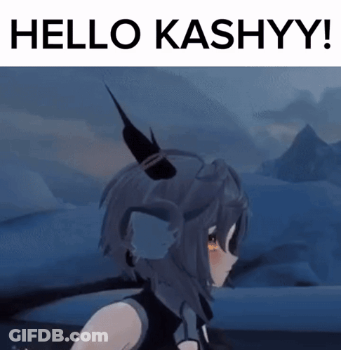 A Picture Of A Girl With Horns And The Words `` Hello Kashyyy '' GIF