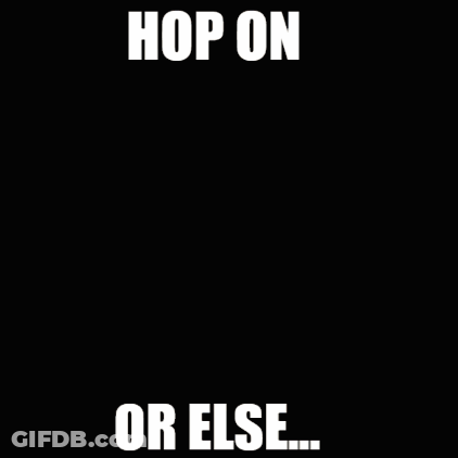 A Picture Of A Girl With Horns And The Words " Hop On Or Else " GIF