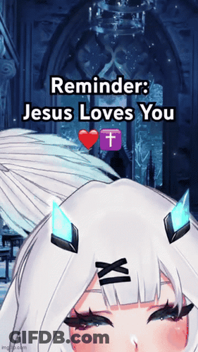 A Picture Of A Girl With Horns And The Words Reminder Jesus Loves You On It GIF
