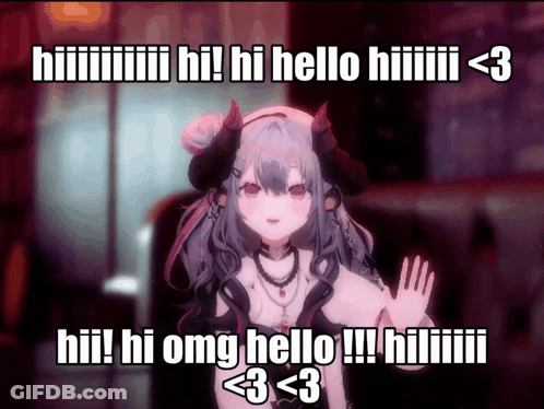 A Picture Of A Girl With Horns That Says Hi Hi Hello Hiii < 3 GIF