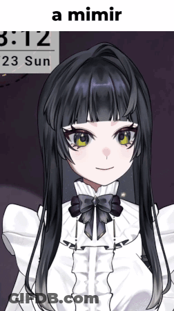 A Picture Of A Girl With Long Black Hair And A Clock Behind Her That Says 3:12 23 Sun GIF