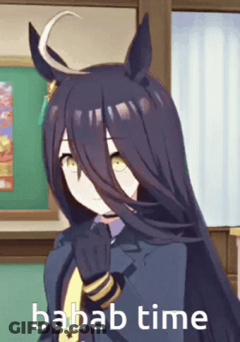 A Picture Of A Girl With Long Hair And The Words Babab Time Below Her GIF