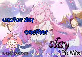 A Picture Of A Girl With Long Pink Hair And The Words Another Day Another Slay Picmix GIF