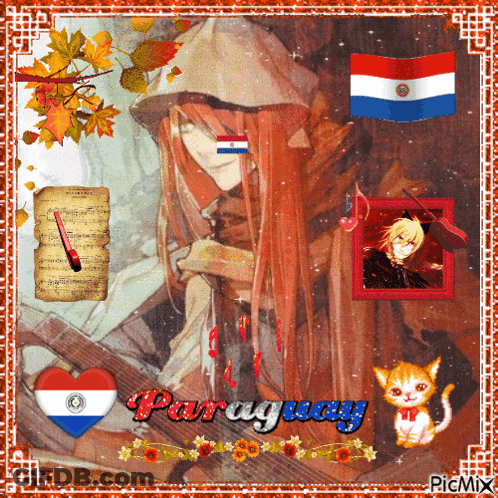 A Picture Of A Girl With Long Red Hair And The Word Paraguay GIF