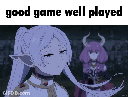 A Picture Of A Girl With Long White Hair And The Words Good Game Well Played GIF