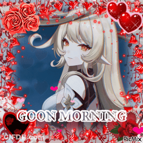 A Picture Of A Girl With Long White Hair And The Words Goon Morning GIF