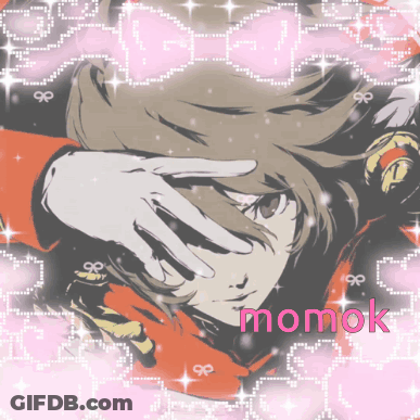 A Picture Of A Girl With Momok Written In Pink GIF