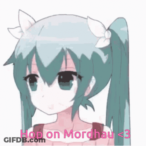 A Picture Of A Girl With Pigtails And Horns Says Hop On Mordhau < 3 GIF