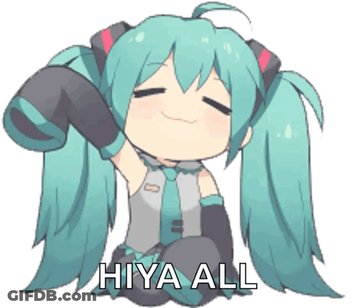 A Picture Of A Girl With Pigtails And The Words Hiya All GIF