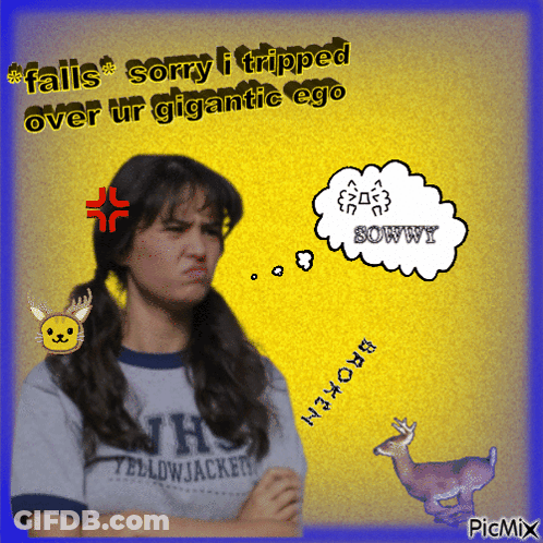 A Picture Of A Girl With Pigtails Wearing A Jhs Yellowjackets Shirt GIF