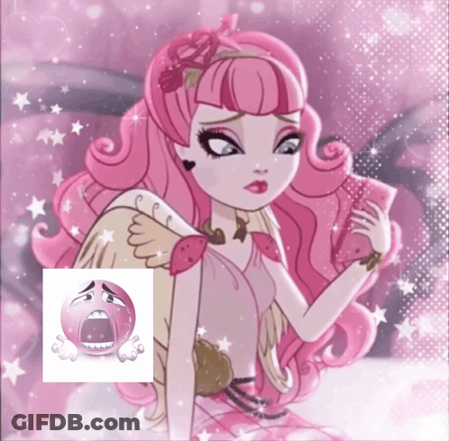 A Picture Of A Girl With Pink Hair And A Crying Emoticon GIF