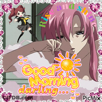A Picture Of A Girl With Pink Hair And The Words Good Morning Darling GIF