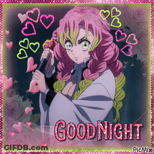 A Picture Of A Girl With Pink Hair And The Words Goodnight GIF