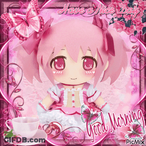Girl With Pink Hair And Have A Nice Day Text GIF