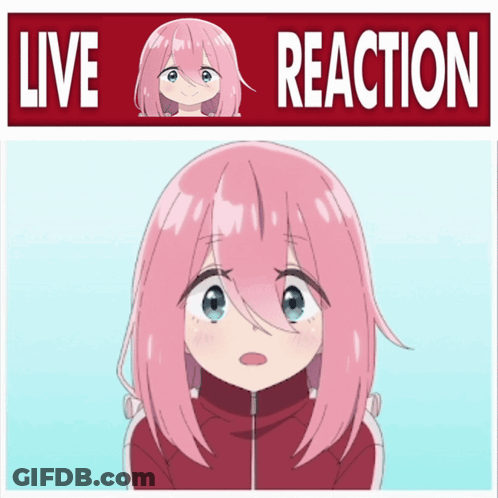 A Picture Of A Girl With Pink Hair And The Words " Live Reaction " GIF