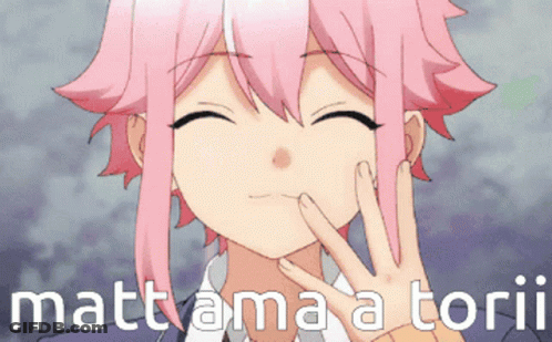 A Picture Of A Girl With Pink Hair And The Words Matt Ama A Torii On The Bottom GIF