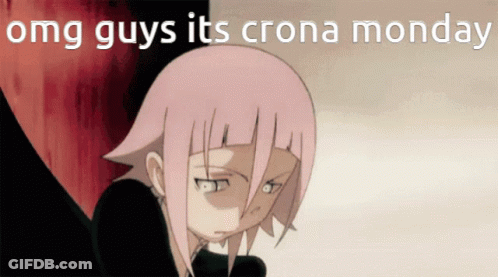 A Picture Of A Girl With Pink Hair And The Words " Omg Guys Its Crona Monday " GIF