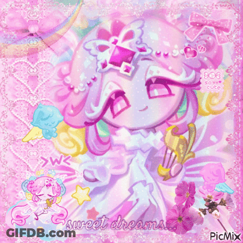 A Picture Of A Girl With Pink Hair And The Words Sweet Dreams GIF