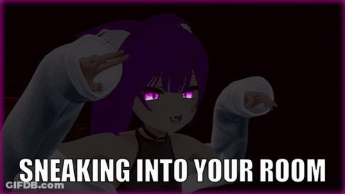 A Picture Of A Girl With Purple Eyes And The Words Sneaking Into Your Room GIF